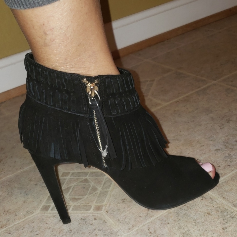 Rebecca minkoff leather peeptoe suede booties NWT